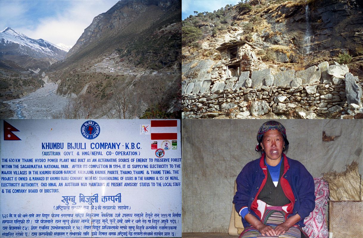 Thame 02 Thamo, Waterfall And Mani Wall, Khumbu Bijuli Company Sign, Teashop Woman